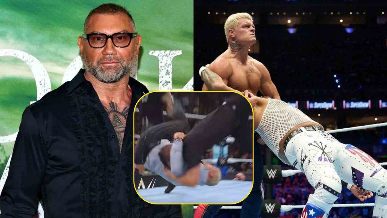 “I can’t stop watching it,” Dave Bautista reacts to security guard suffering wrath of Cody Rhodes on SmackDown