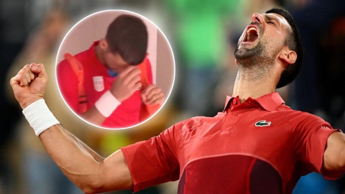 Novak Djokovic doing the sign of the cross 