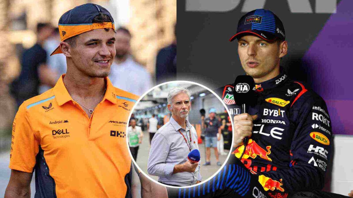 Lando Norris, Damon Hill, and Max Verstappen