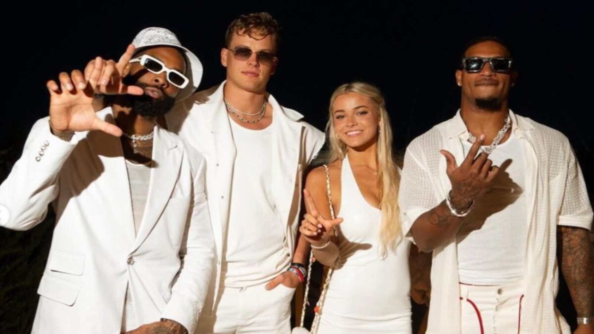 Ja’Marr Chase, Odell Beckham Jr. and Joe Burrow posed with Olivia Dunne at exclusive All-White Party