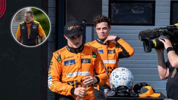 Lando Norris, Oscar Piastri and Zak Brown