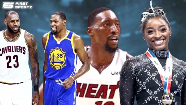 LeBron James, Kevin Durant, Bam Adebayo and Simone Biles