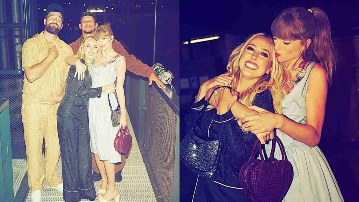 Travis Kelce's girlfriend Taylor Swift hugs 'pregnant' Brittany Mahomes during double date night
