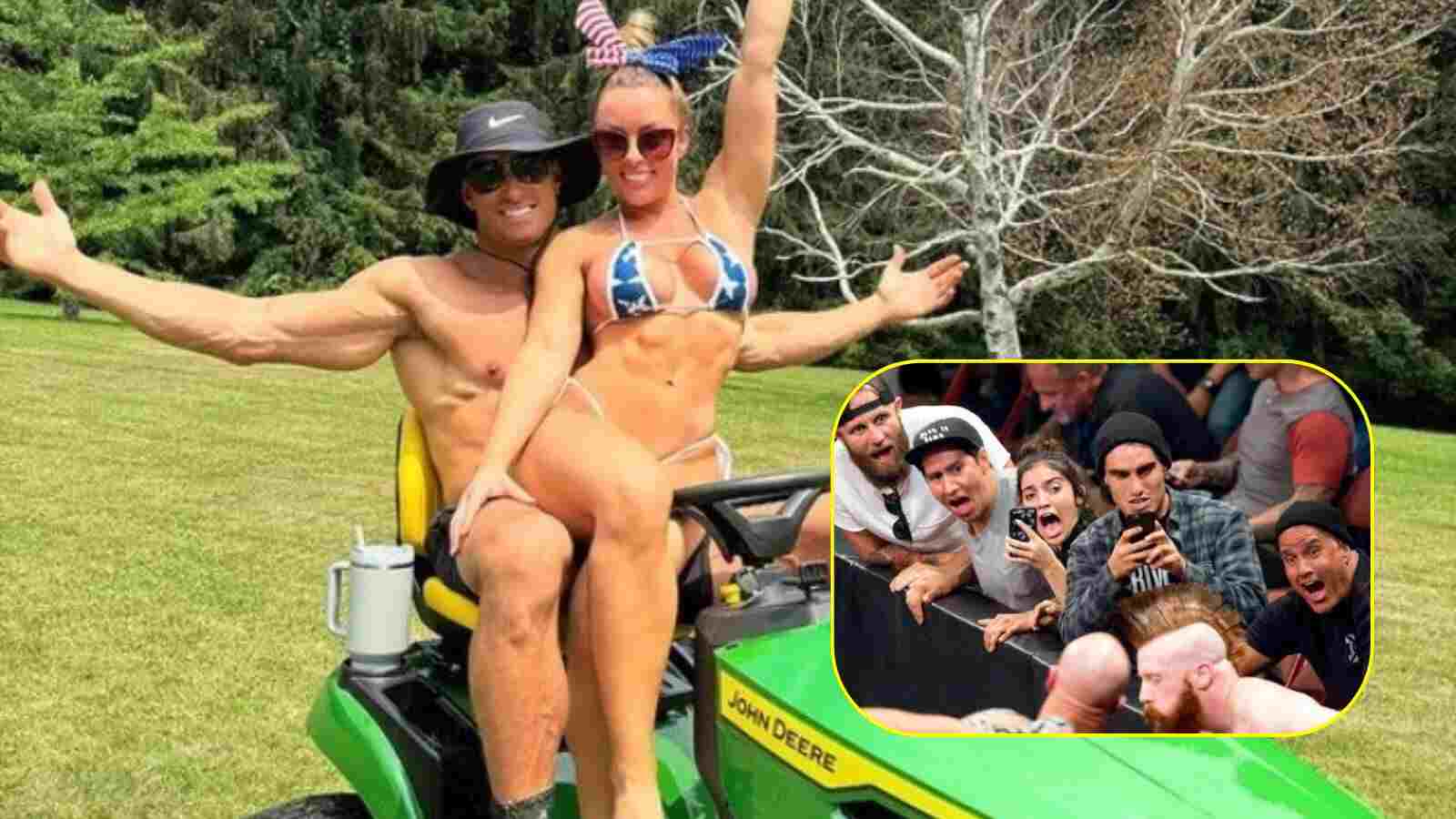 “Wish that tractor was me,” Wrestling fans go crazy after former WWE star turned OnlyFans model drops steamy 4th of July bikini photoshoot with husband