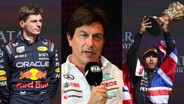 Max Verstappen, Toto Wolff and Lewis Hamilton