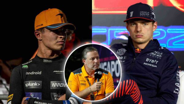 Lando Norris, Max Verstappen, Zak Brown (via IMAGO)