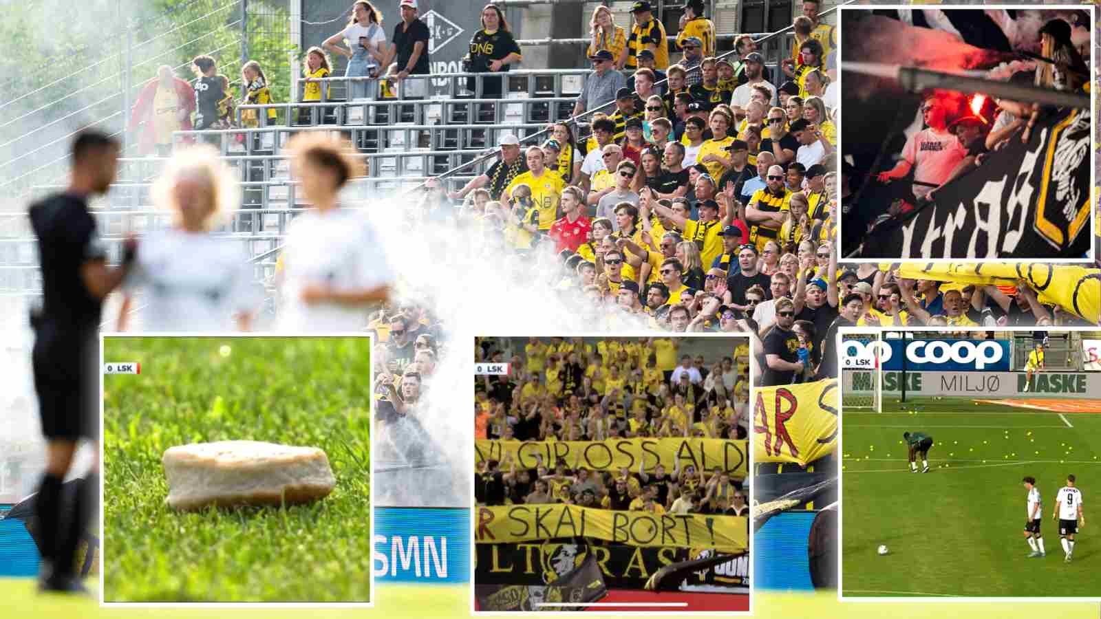 WATCH : Football match in Norway suspended after fans bizarrely launch smoke bombs and fishcakes onto pitch