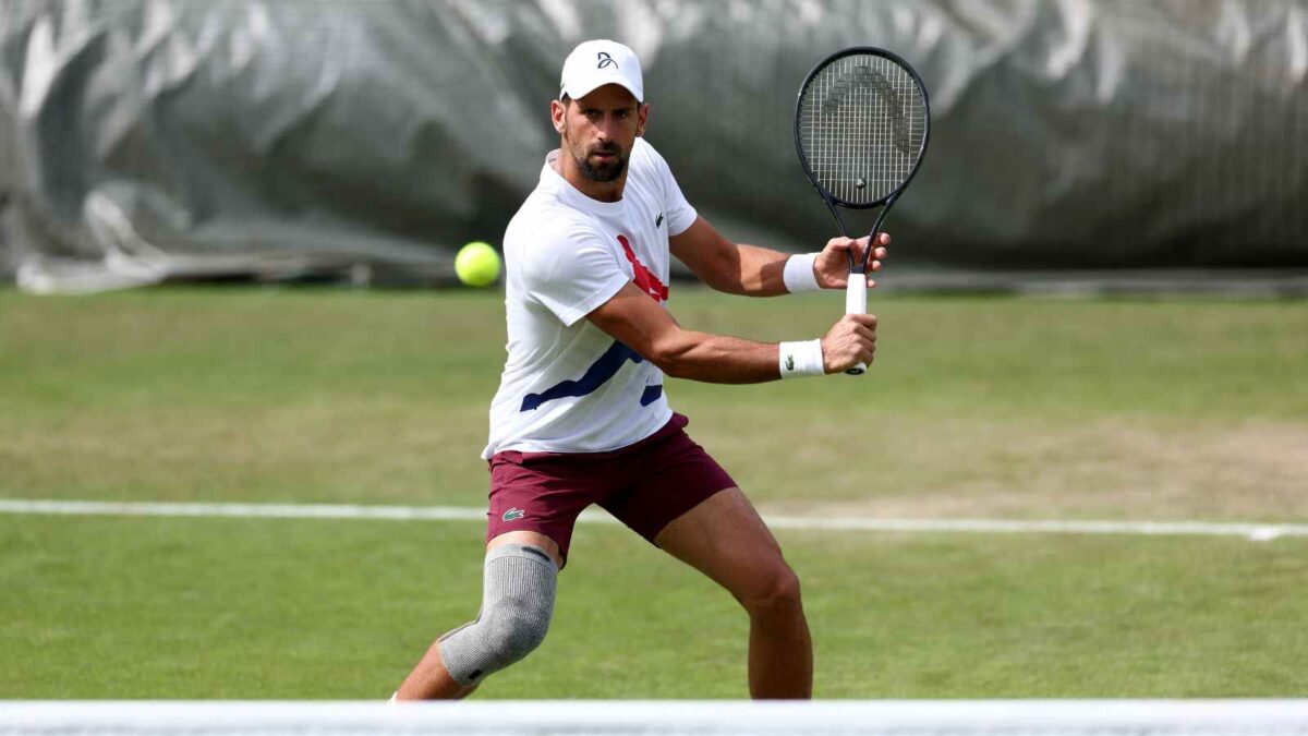 Novak Djokovic during the practice session at Wimbledon