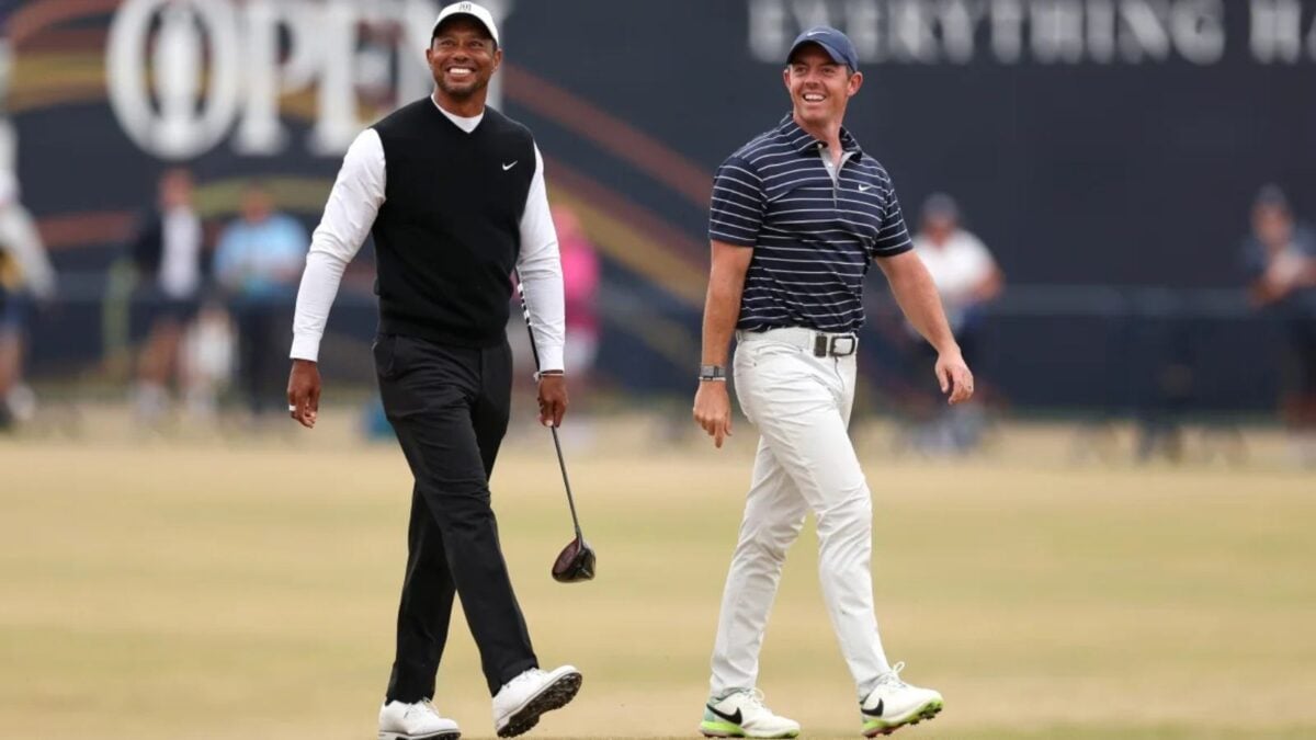 Rory Mcllroy and Tiger Woods at the Open Championship 2024