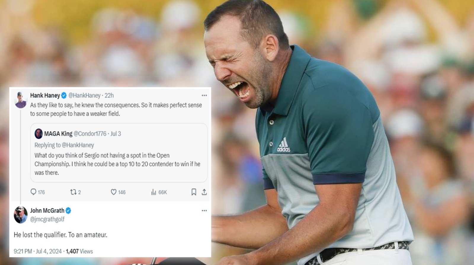 “He lost the qualifier to an amateur” – Fans react to Sergio Garcia not qualifying for the Open Championship over Hank Hanley’s remarks