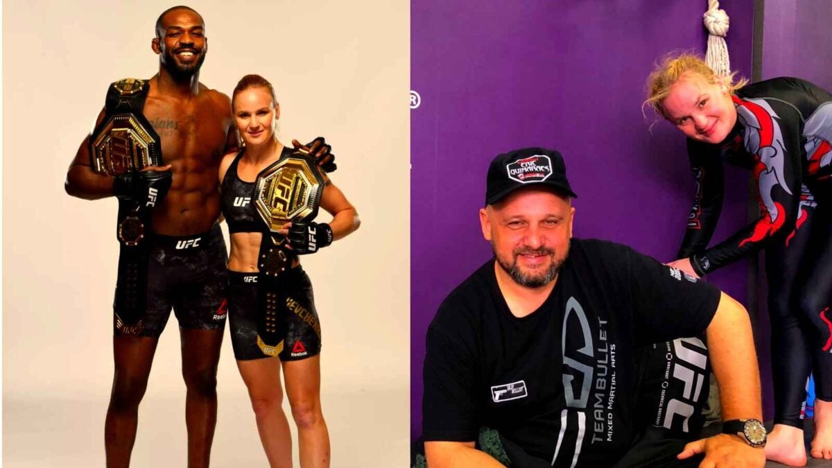 Valentina Shevchenko with Jon Jones; and Pavel Fedotov