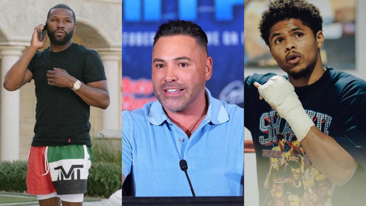 Floyd Mayweather, Oscar De La Hoya, and Shakur Stevenson