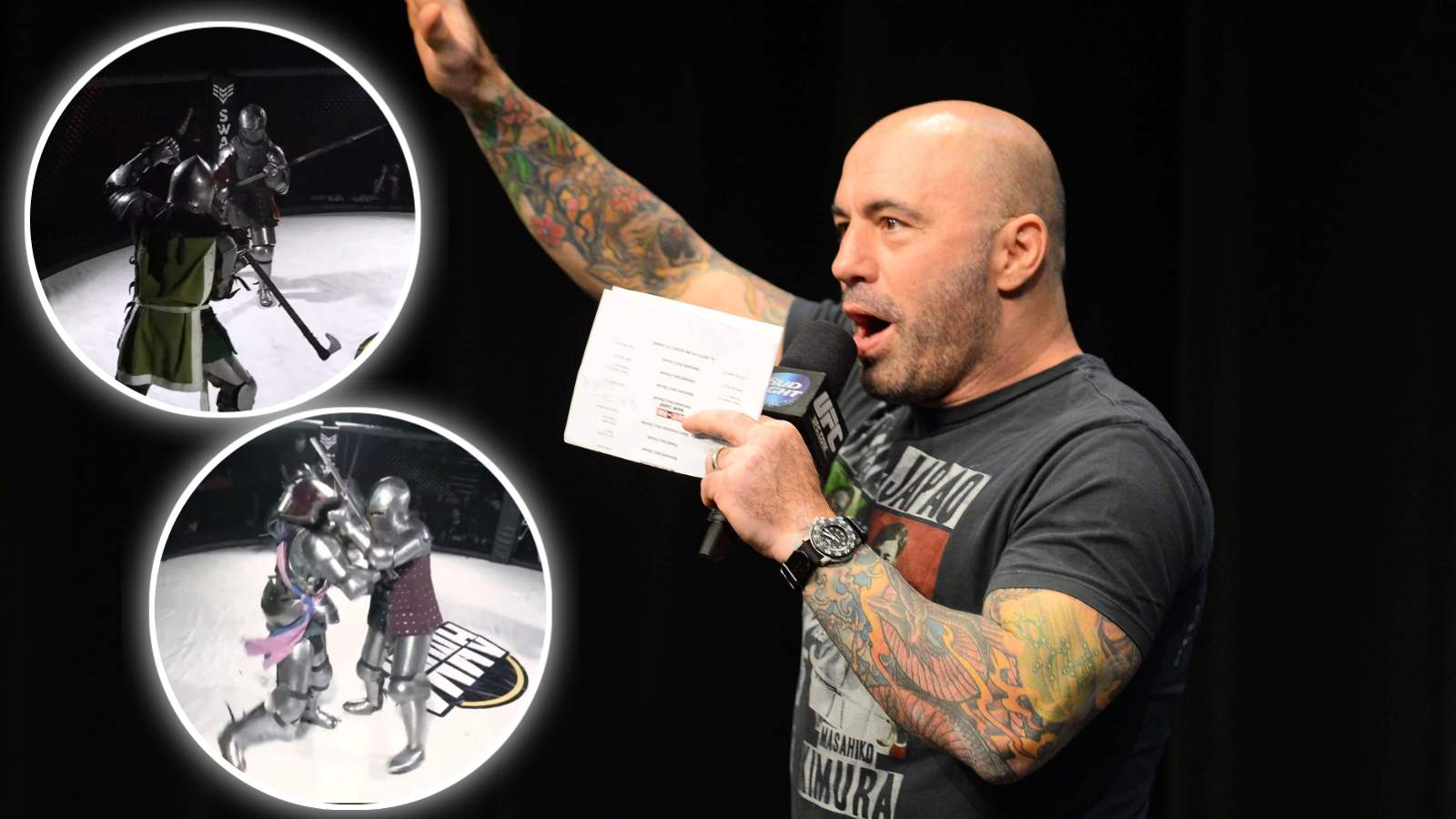 “What are their pronouns” – Joe Rogan and fans hilariously react to insane Medieval MMA fight with Armor and swords