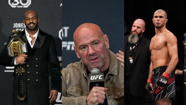 Jon Jones, Dana White, and Muhammad Mokaev