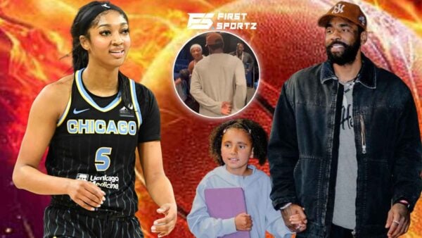 Angel Reese met Kyrie Irving and his daughter Azurie Irving at the WNBA game today