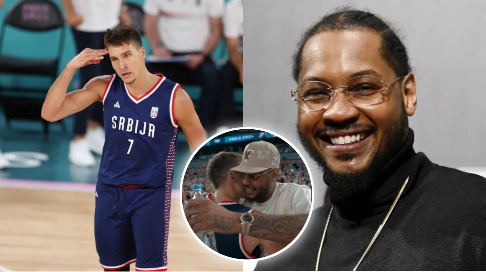 Carmelo Anthony embraces Bogdan Bogdanovic after TAUNTING celebration against Team USA