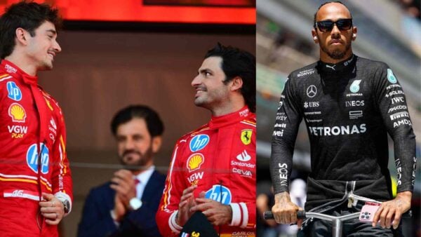 Charles Leclerc with Carlos Sainz and Lewis Hamilton