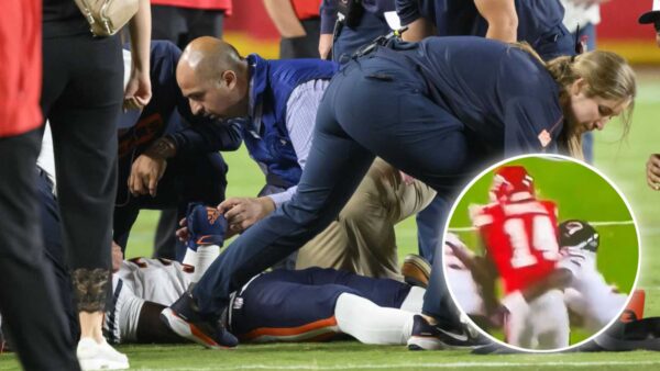 Chicago Bears medical staff attend to safety Douglas Coleman III