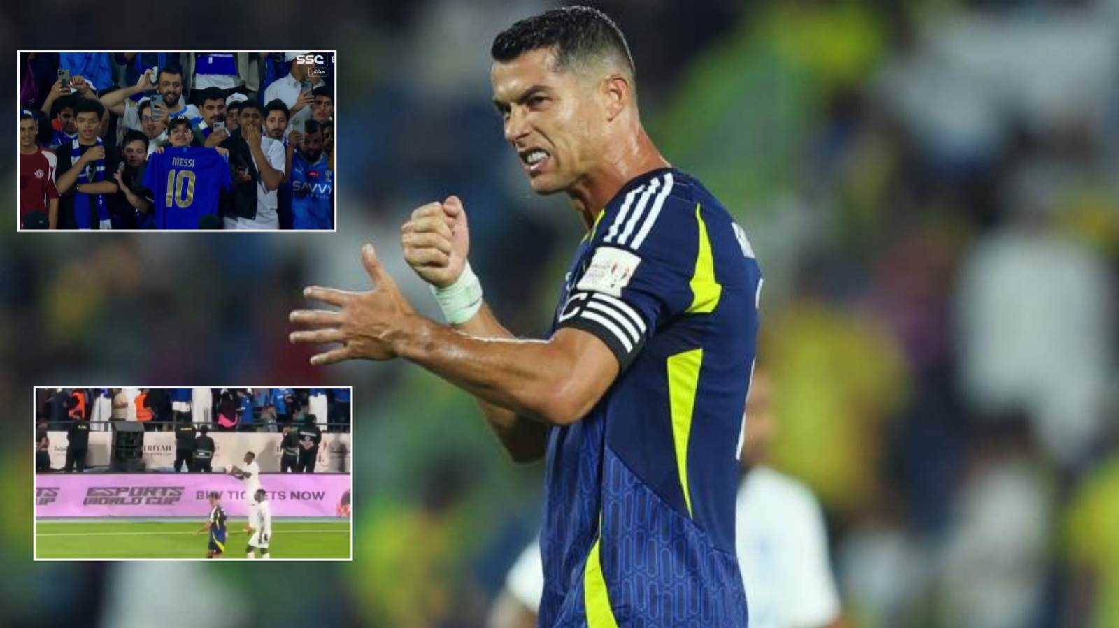 Fans hold up Lionel Messi jerseys and chant the Argentine’s name as Al-Hilal DESTROY Al-Nassr and Cristiano Ronaldo in Saudi Super Cup