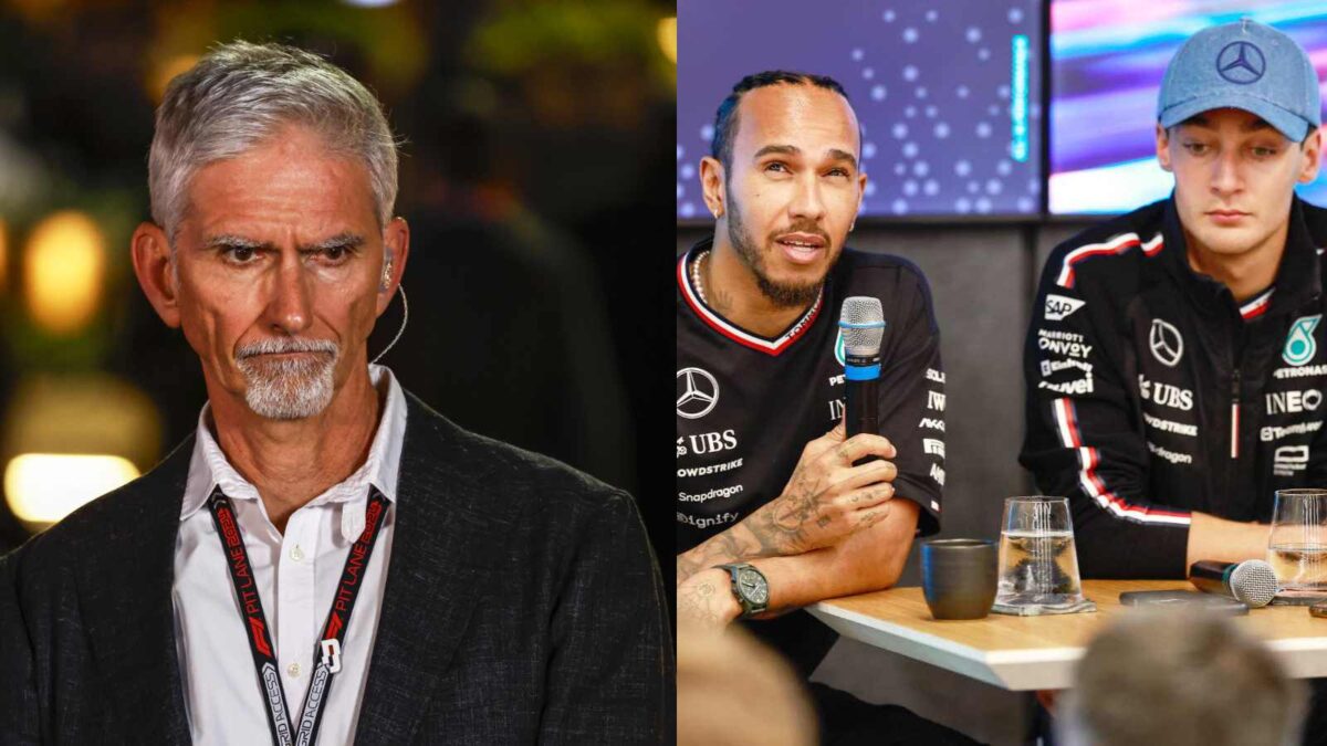 Damon Hill and Lewis Hamilton with George Russell