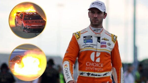 Daniel Suarez car on fire at Daytona