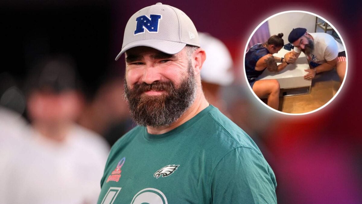 Former Philadelphia Eagles center Jason Kelce reiterates he did not cheat in arm wrestling Team USA rugby star