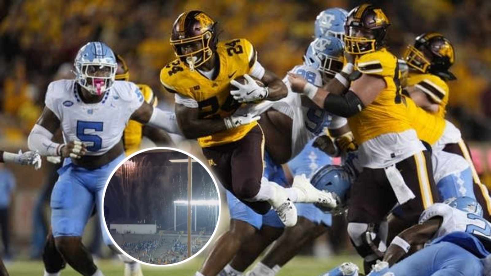 (Video) Gophers prematurely blast fireworks only to end up losing to North Carolina after missing the kick