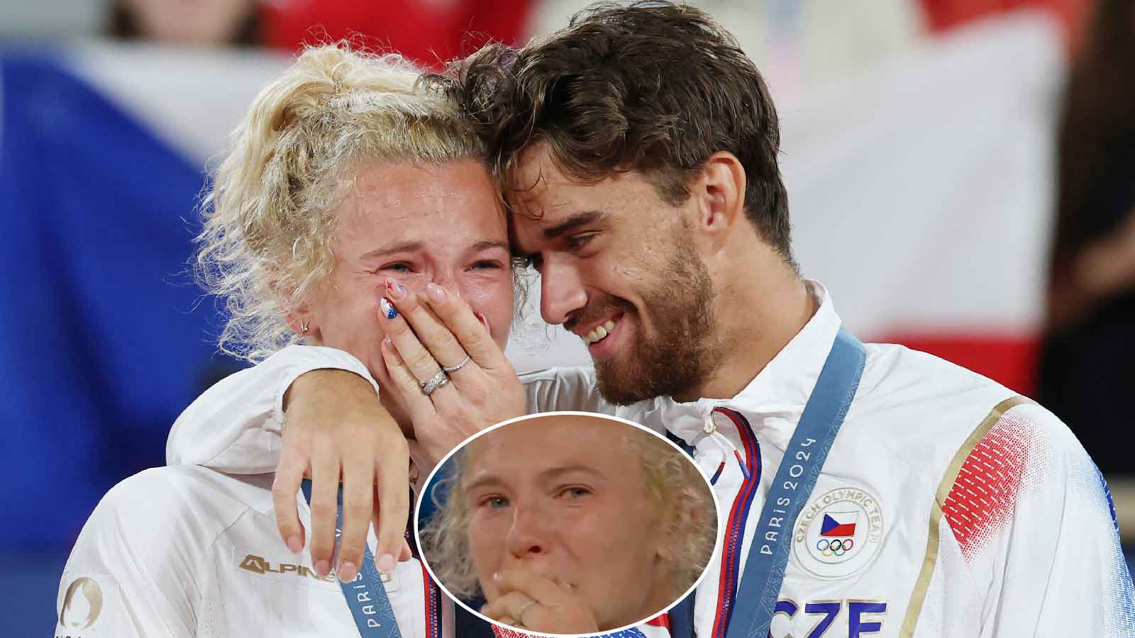 Katerina Siniakova breaks down in tears when Czech Republic’s national anthem plays after her gold medal win at 2024 Paris Olympics