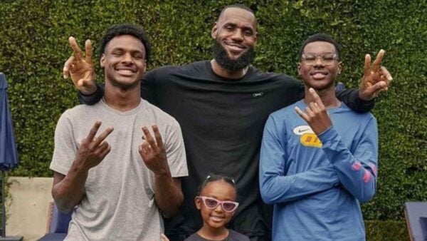 LeBron James and his 3 children, Bronny James, Bryce James and Zhuri James