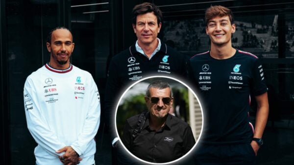 Lewis Hamilton, Toto Wolff, and George Russell