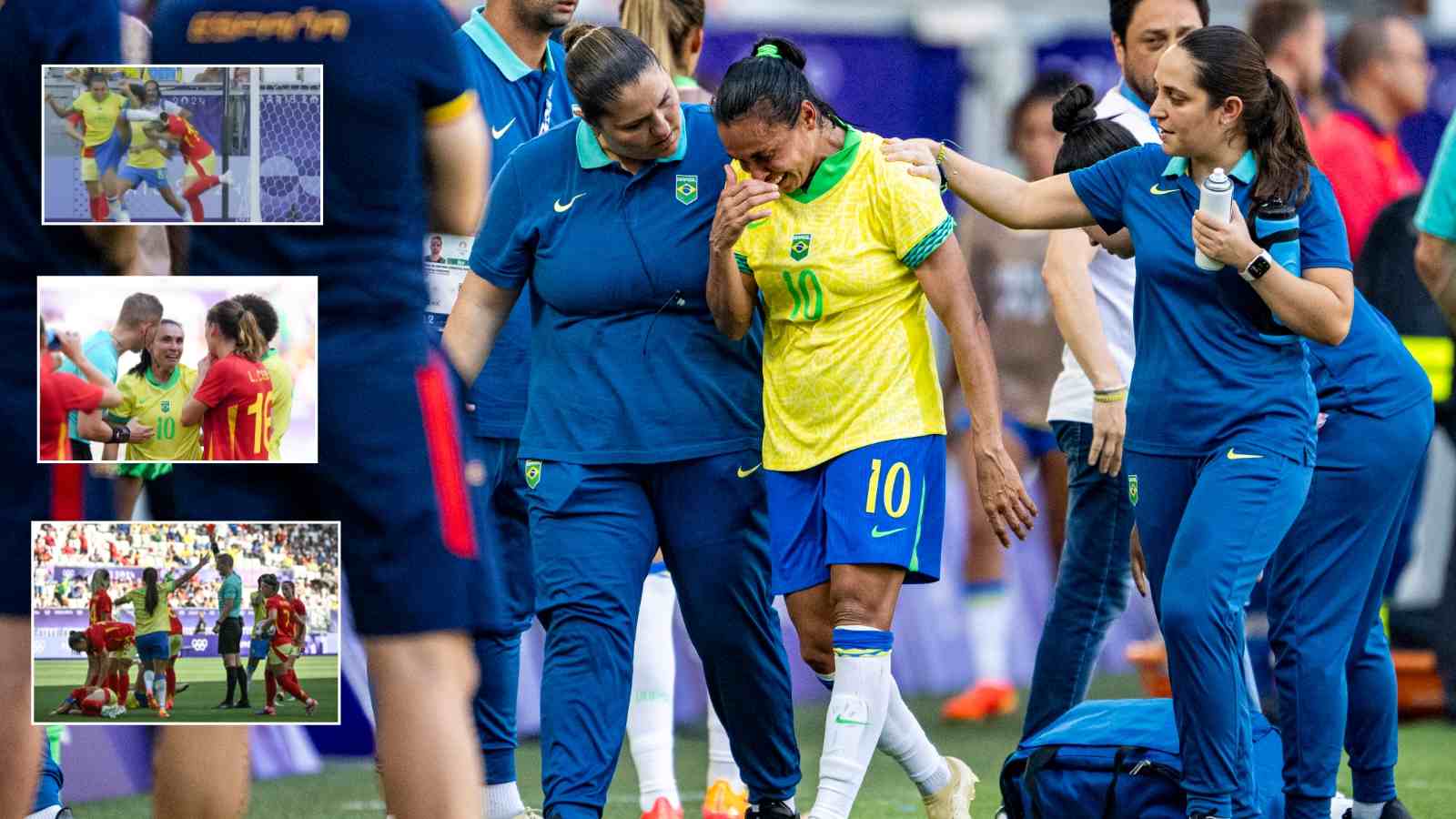 Brazilian legend Marta breaks down in tears after being sent off in final Olympic tournament