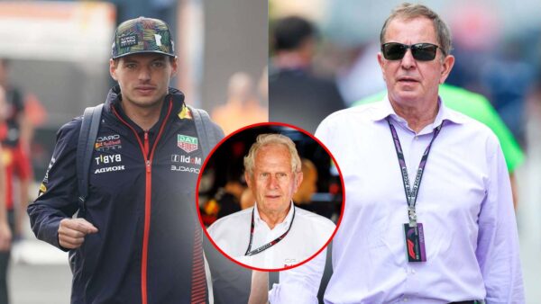 Max Verstappen, Helmut Marko and Martin Brundle (via IMAGO)