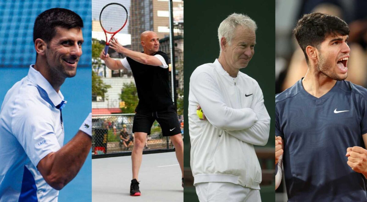 Novak Djokovic, Andre Agassi, John McEnroe, Carlos Alcaraz