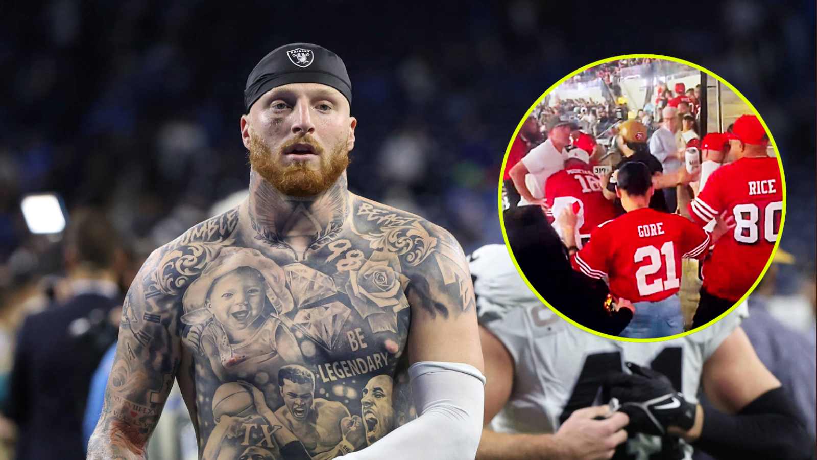 Man left bloodied after fight broke out between 49ers and Raiders fans at Allegiant Stadium