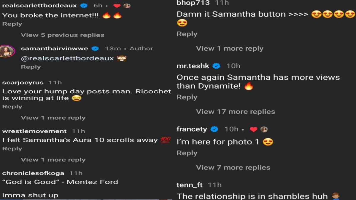 Samantha Irvin's Instagram comments 