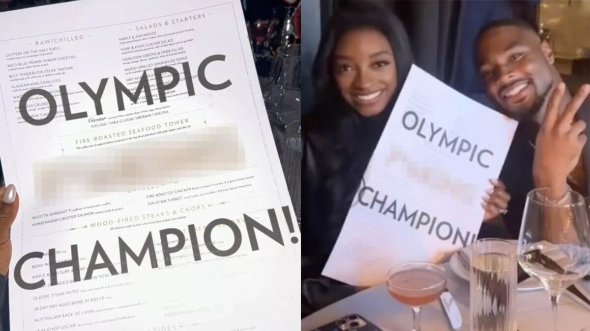 Simone Biles with her husband ordering breakfast