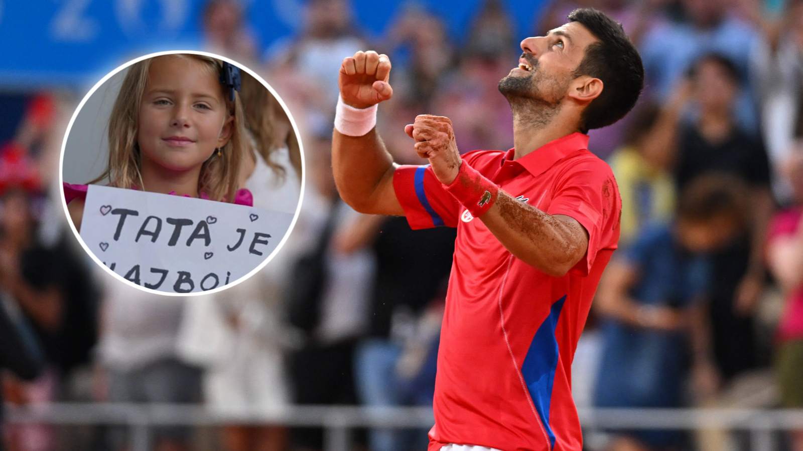 Novak Djokovic’s daughter Tara holds a cute sign for dad as he fights it out against Carlos Alcaraz in Paris Olympics gold medal match