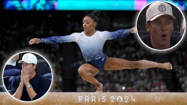 Tom Brady left awestruck watching Simone Biles compete in floor exercise