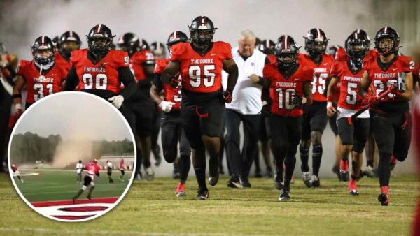 Tornado forces Theodore High School football players to run for their lives