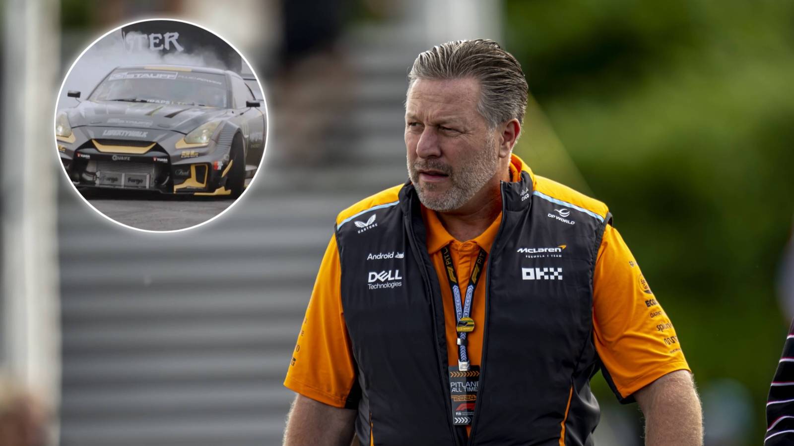 (Video) McLaren boss Zak Brown goes drifting in a Nissan GTR at MotoGP75