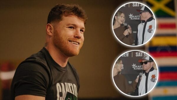 Canelo Alvarez laughs after hearing a funny fan request