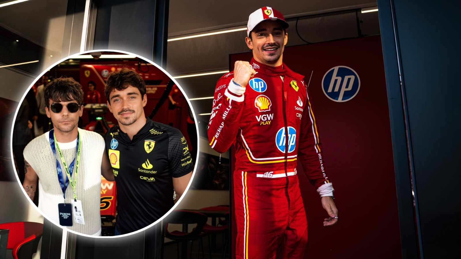 $70 million worth Popstar Louis Tomlinson spotted in Monza with Ferrari star Charles Leclerc