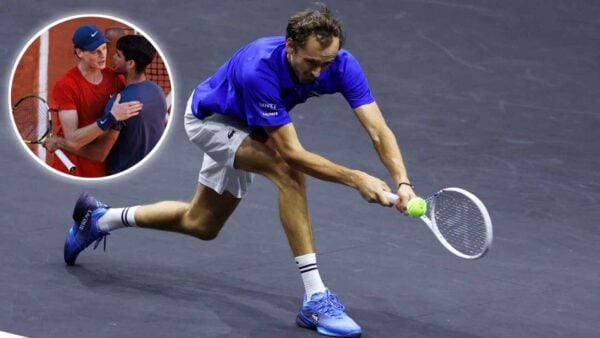 Daniil Medvedev, (in circle) Jannik Sinner and Carlos Alcaraz (via ATP/Tennis Gazette)