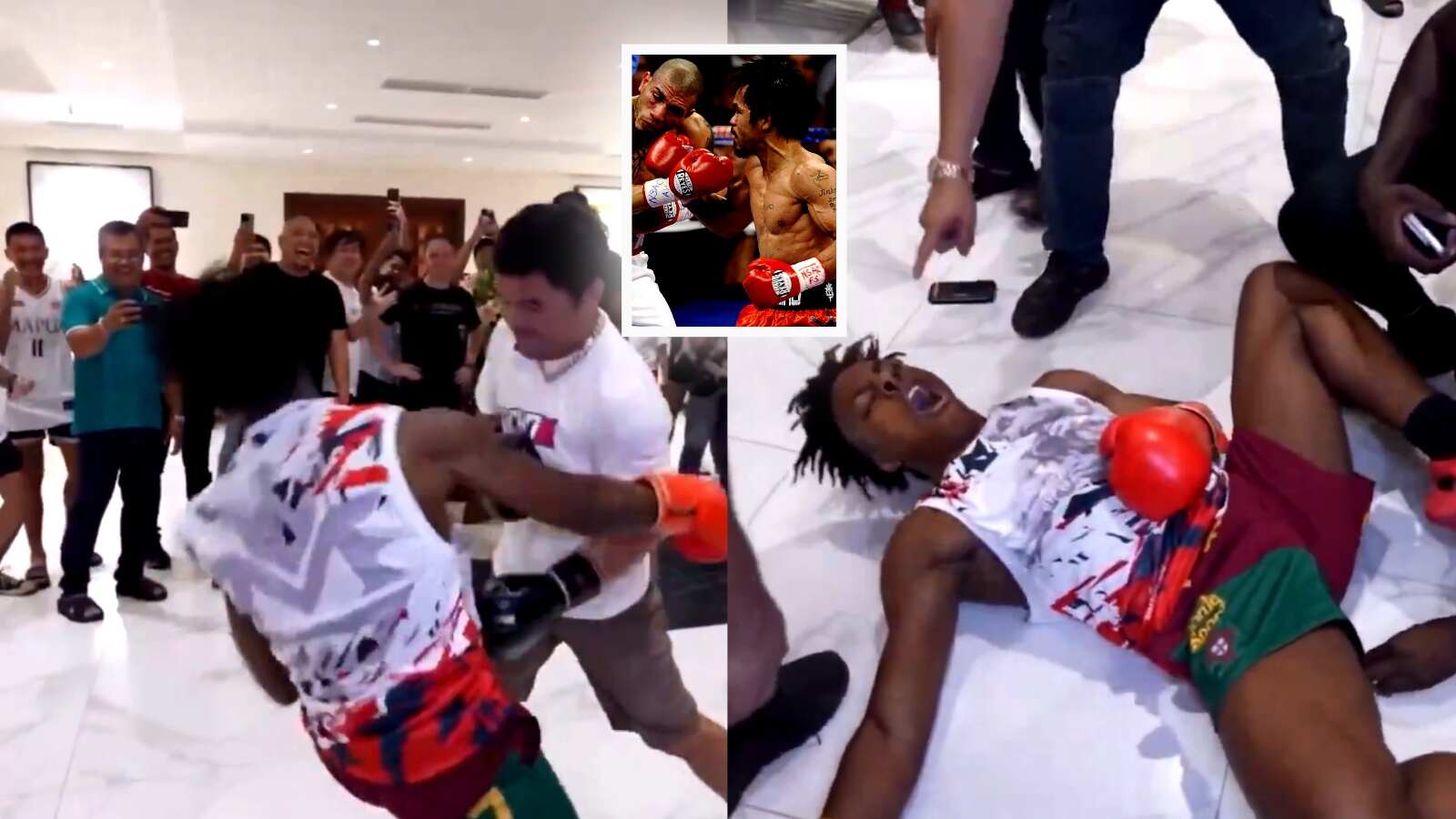 VIDEO: IShowSpeed crumbles to floor after body shot from boxing legend Manny Pacquiao