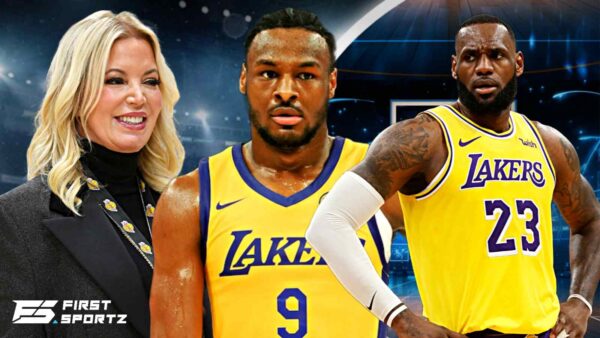 Jeanie Buss, Bronny James and LeBron James