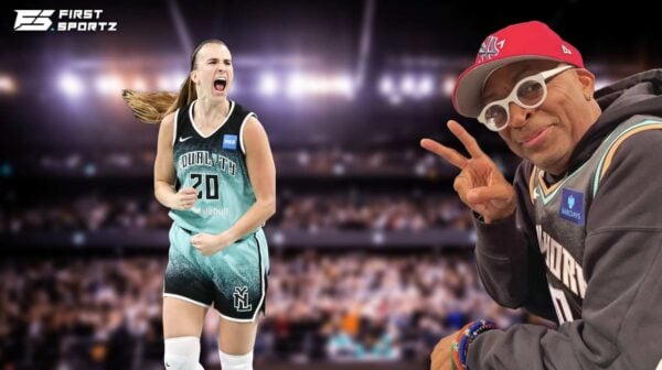 Knicks superfan Spike Lee high-fived New York Liberty star Sabrina Ionescu during WNBA playoffs