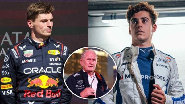 Max Verstappen, Helmut Marko and Franco Colapinto