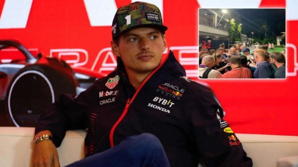 Max Verstappen, Max Verstappen surrounded by journalists in Singapore GP paddock