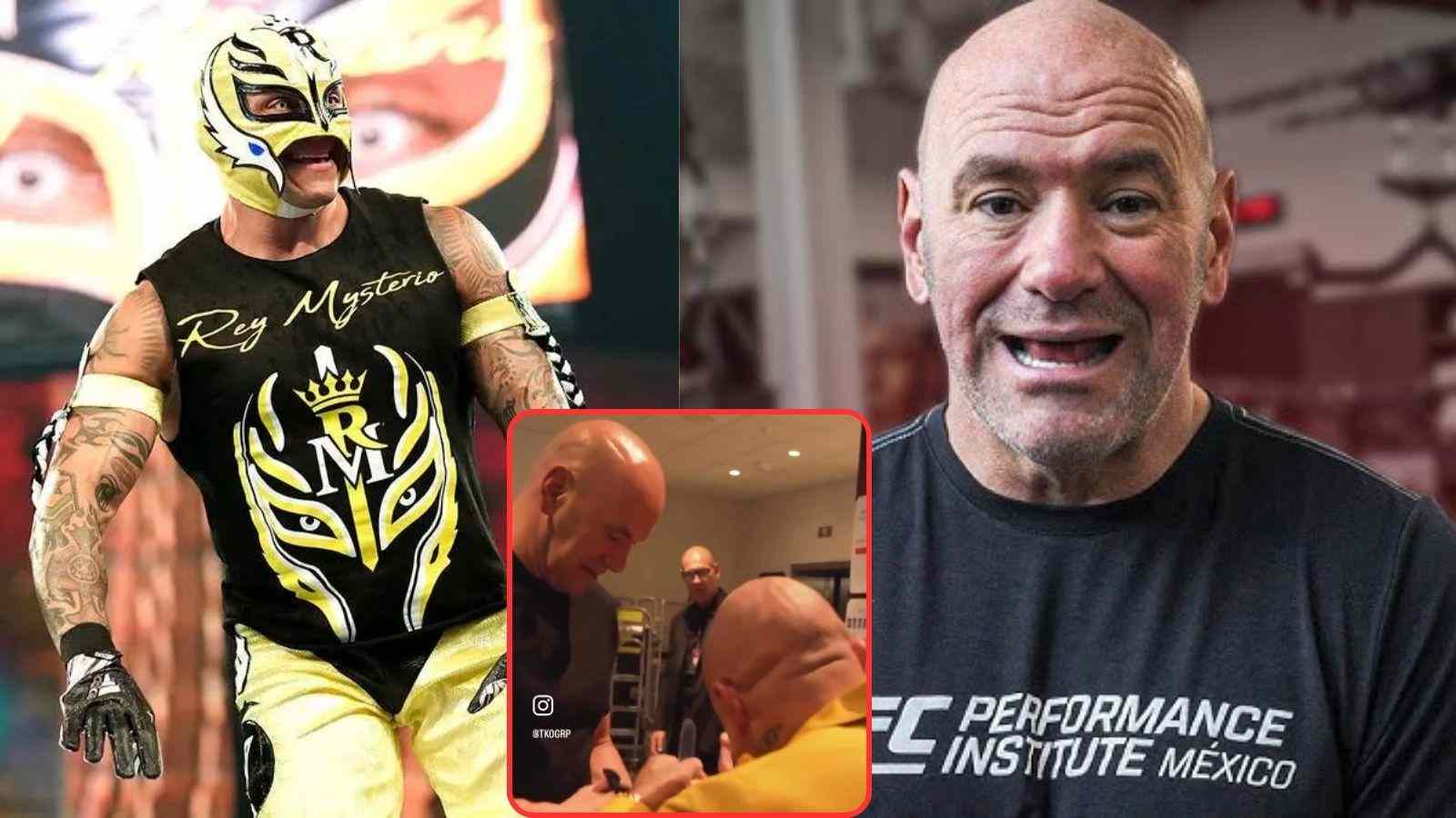 “Damn that’s sacred”- Wrestling fans stunned after Rey Mysterio unmasks himself and gifts it to Dana White at UFC 306