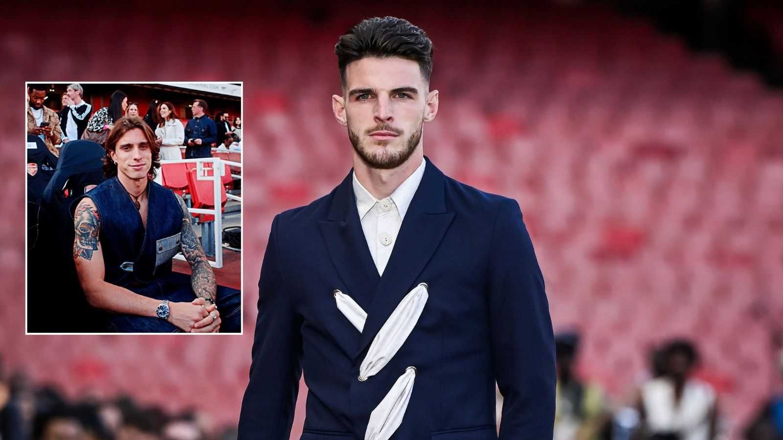 “Better off modelling than football”- Fans react as Riccardo Calafiori and Declan Rice attend London Fashion Week show at Emirates Stadium